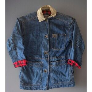 Current Seen Vintage 80s Chore Coat Denim Buffalo Plaid Flannel Lined Size   M